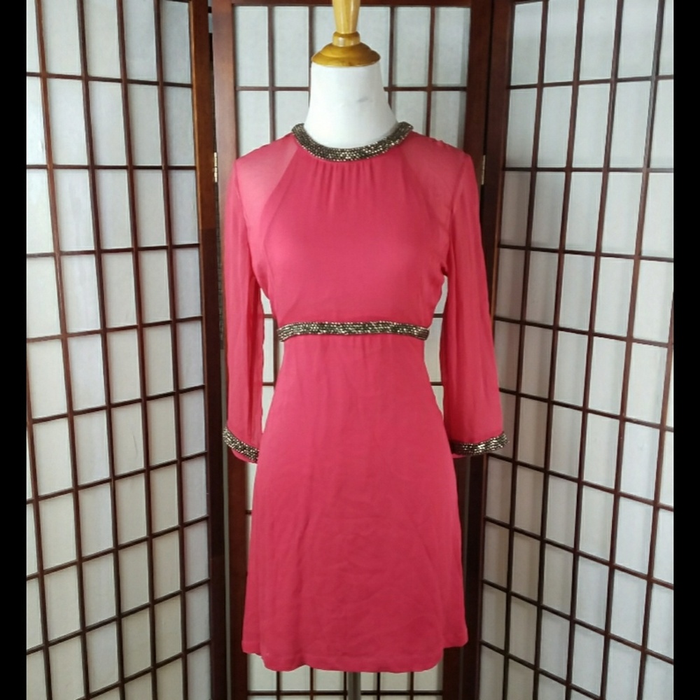 French Connection Hot Pink Mini Dress with Metallic Trim